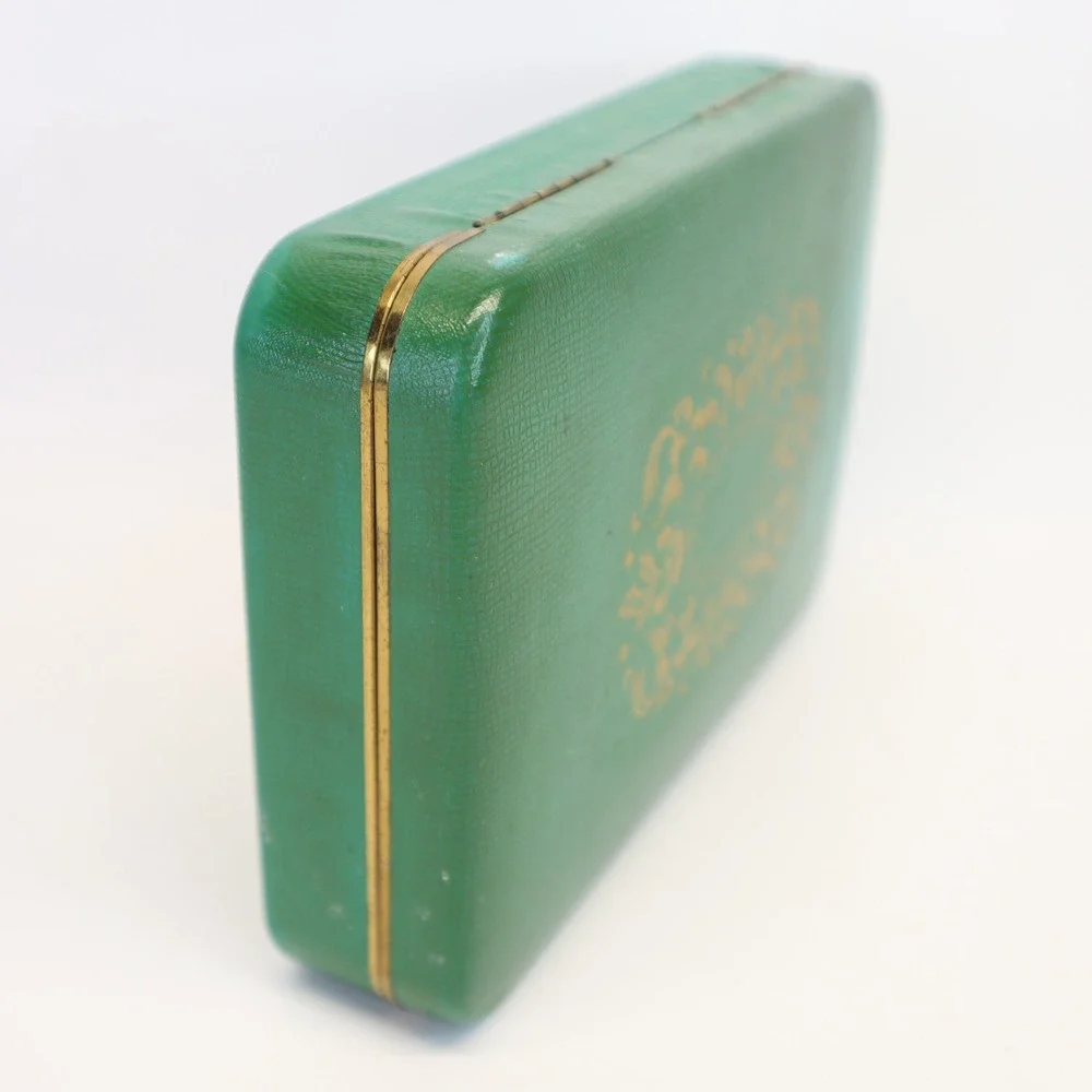 Farrington Vintage Jewelry Box Green Texol Gold Filigree Mid Century Trinket